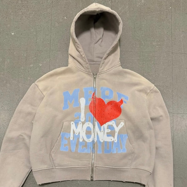 I LOVE MONEY - Grey Zip Hoody