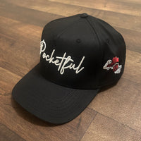 Script / Money Hands - Black SnapBack Hat - White/ Red Design