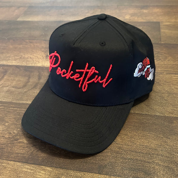 Script / Money Hands - Black SnapBack Hat - Red Design