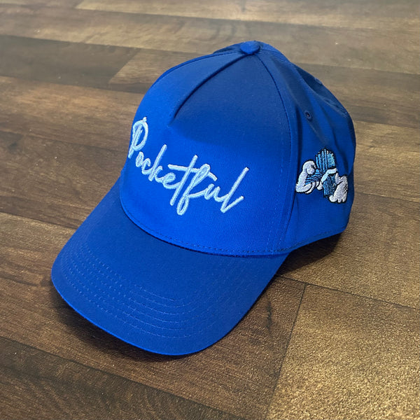 Script / Money Hands - Blue SnapBack Hat - White/ Blue Design