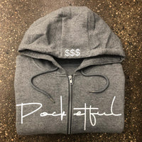 Script - Grey Zip Hoody - White Design
