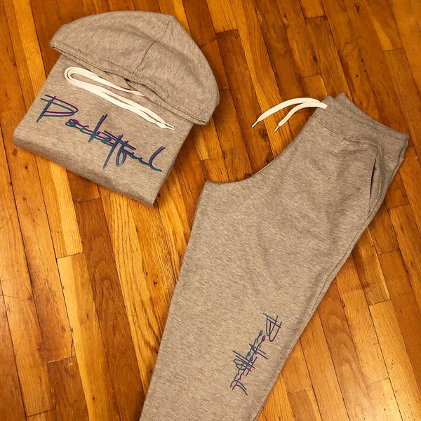 Script - Grey Sweatsuit - Purple/ Teal Design