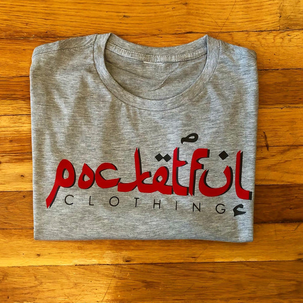 Arabic - Grey T-Shirt - Red/Black Design
