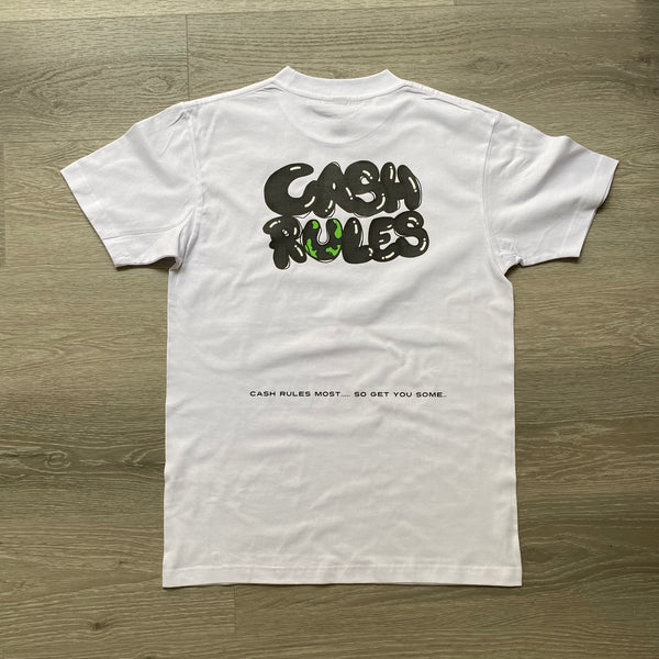 Cash Rules - White T-Shirt - Black Design