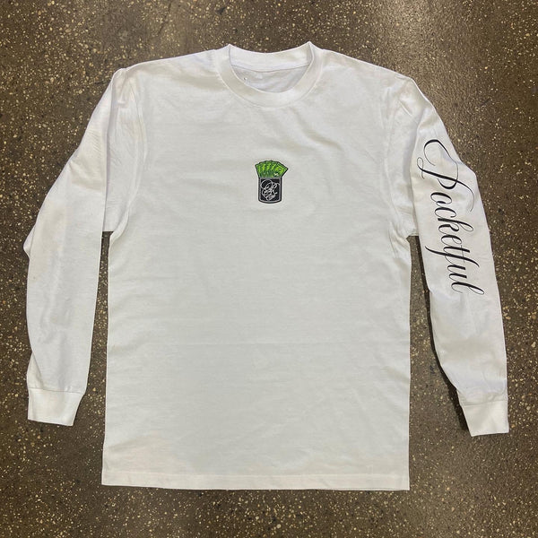 Money Patch - White Long Sleeve Tee - Black Design